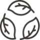 A minimalist, black icon of three leaves in a circular arrangement, suggesting a concept of recycling or environmental consciousness.